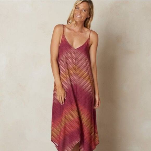 PRANA Angelique Striped Handkerchief Hem Maxi Dress Summer Boho Relaxed Sz Small - Picture 1 of 12
